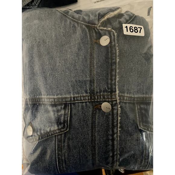 tgla Jean Denim Jacket Womens Large Blue Sherpa Lined Trucker Collar Casual - Picture 14 of 14